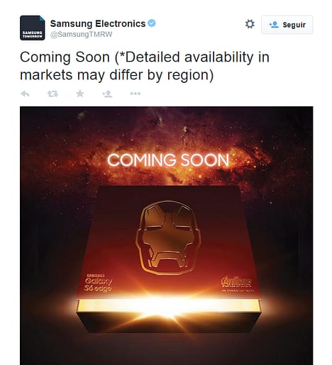 Mensaje de Twitter sobre Galaxy S6 Edge Iron Man