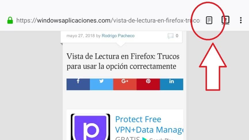 modo lectura en Firefox Android