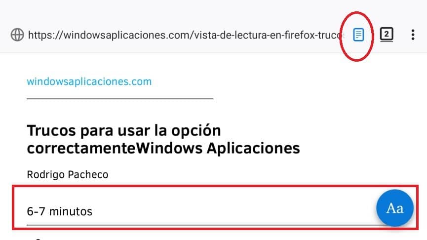 modo lectura en Firefox Android