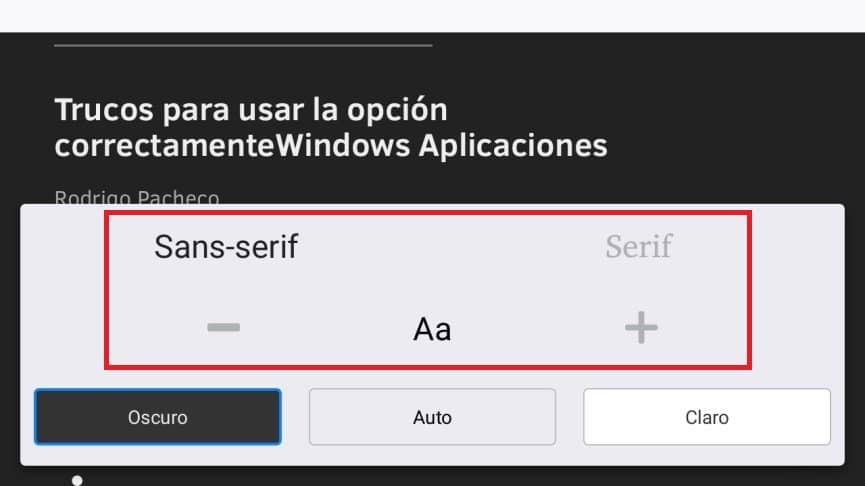 modo lectura en Firefox Android