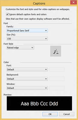Opciones en Internet Explorer 11