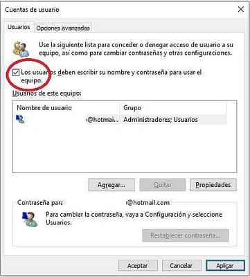 desactivar Inicio de Sesión en Windows 10