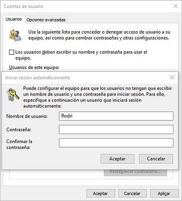 desactivar Inicio de Sesión en Windows 10