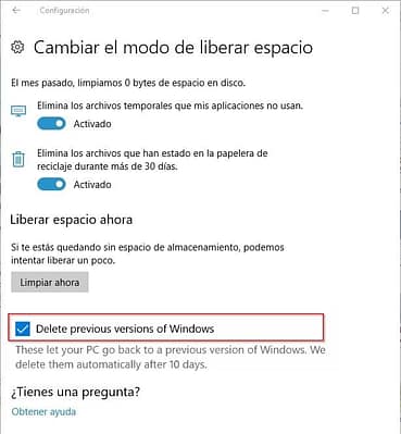 Liberar espacio en Windows 10
