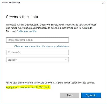 Cuenta Local en Windows 10
