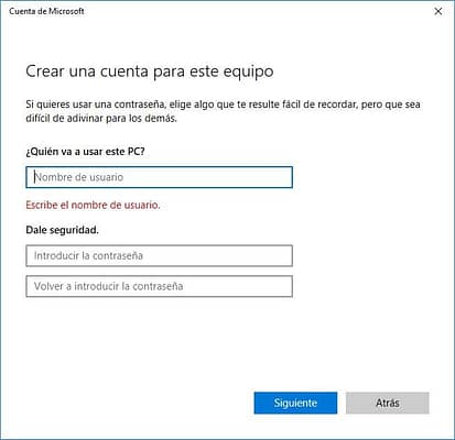 Cuenta Local en Windows 10