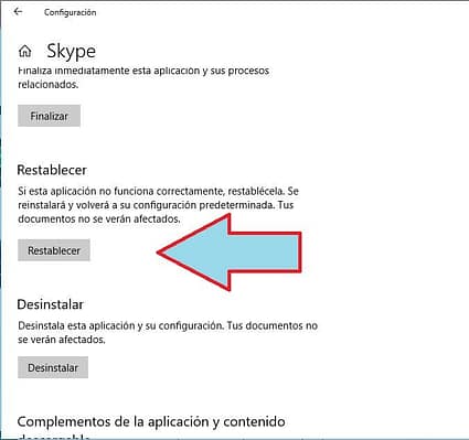 restablecer skype en Windows 10