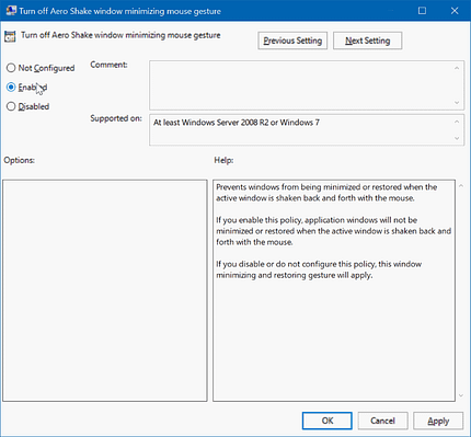 desactivar Aero Shake en Windows 10