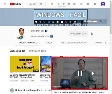 mini reproductor de youtube en Windows 10