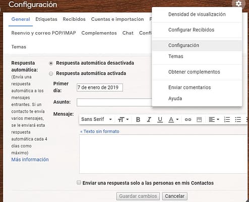 como configurar Respuesta Automática en Gmail