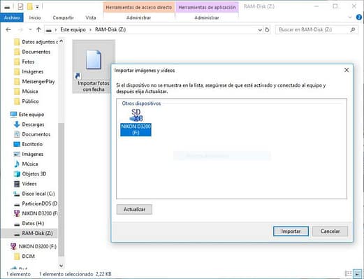 importar fotos de la cámara wn Windows 10
