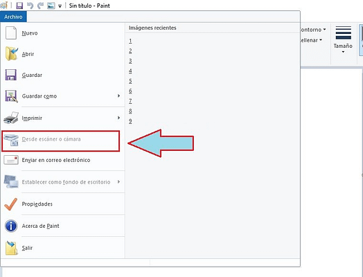 Escáner en Windows 10 con Paint