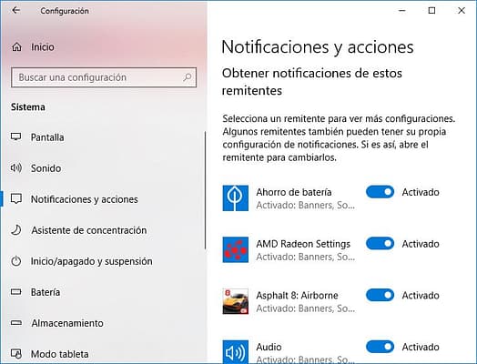 desactivar Notificaciones Windows 10