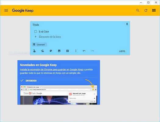 Google Keep de Android en Windows