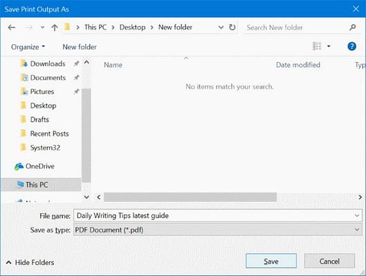 Windows 10 Mail email a PDF
