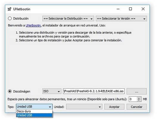 UNetbootin pasar imagen iso a pendrive usb