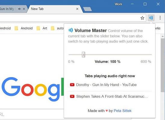 control de volumen en Google Chrome