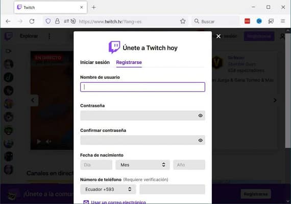Twitch registro