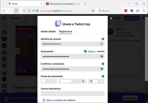 Twitch registro con email