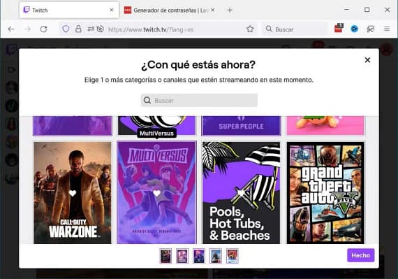 Twitch navegar por canales