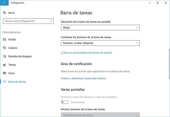 personalizar area de notificaciones Windows 10