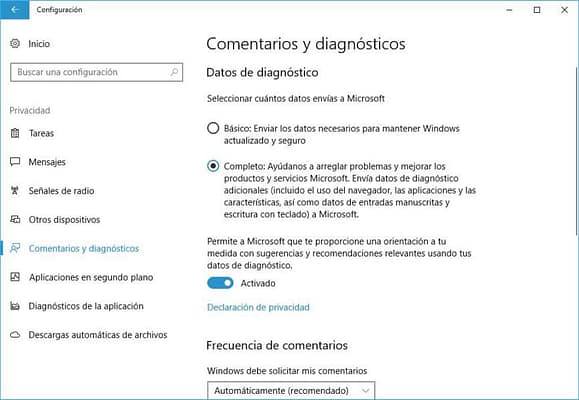 privacidad Windows 10
