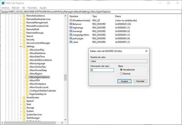 Desactivar Hello Windows 10