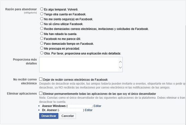 eliminar cuenta de Facebook definitivamente
