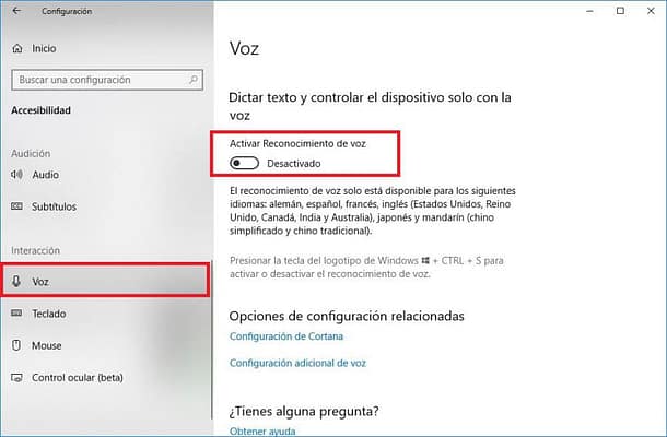 Reconocimiento de VOZ Windows 10