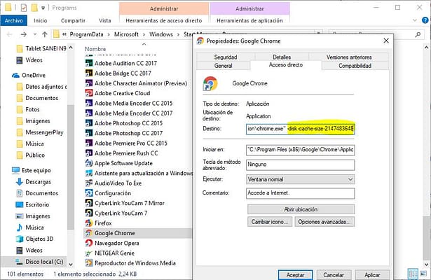 Limitar la cache Google Chrome en Windows