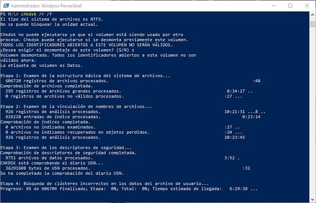 CHKDSK en Windows 10
