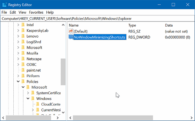 desactivar Aero Shake en Windows 10