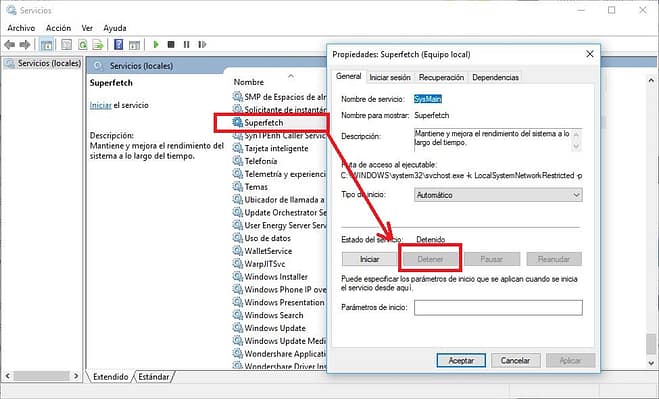 desactivar Superfetch en Windows 10