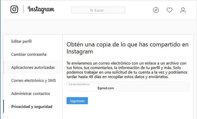 descargar Datos de Instagram