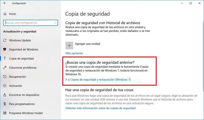 Copias de Seguridad Windows 10