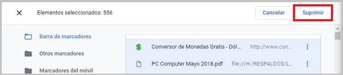 eliminar Marcadores en Chrome