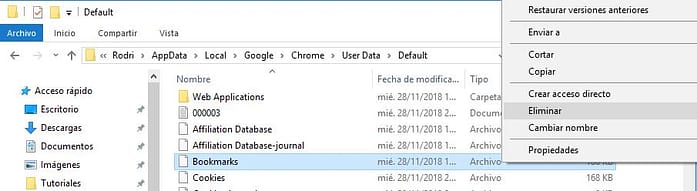 eliminar Marcadores en Chrome