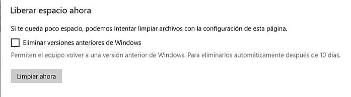 Sensor de Almacenamiento Windows 10