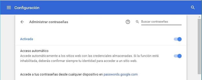 guardar contraseñas en Google Chrome