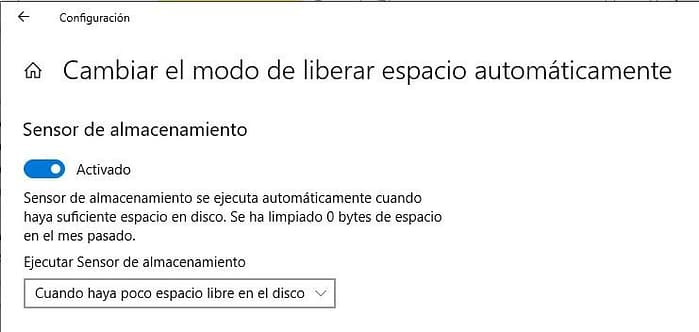 Sensor de Almacenamiento Windows 10