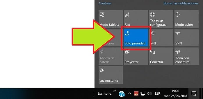 desactivar Notificaciones Windows 10 con Asistente de Concentración