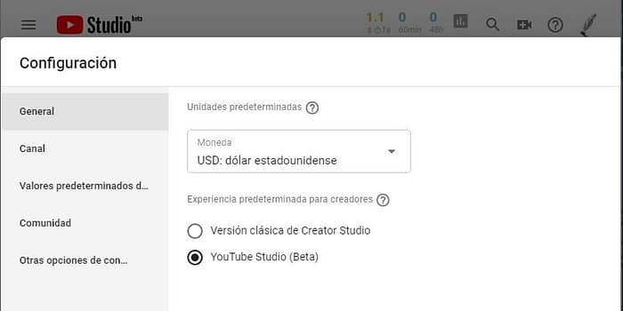 Dashboard Clásico de YouTube