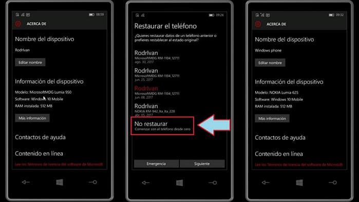 Restauracion de fabrica Windows 10 Mobiles