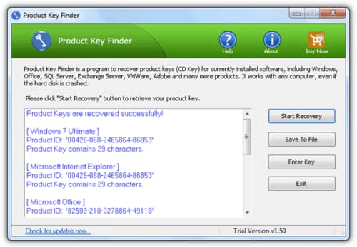 10 alternativas para recuperar números de licencias en Windows 8 Product Key Finder by Top Password