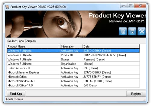 10 alternativas para recuperar números de licencias en Windows 7 Product Key Viewer
