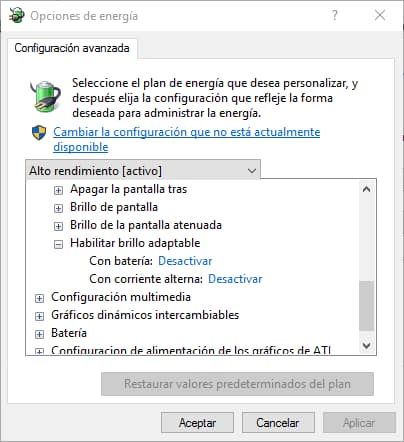 Cómo Activar o desactivar el Brillo Adaptable en Windows 10 1 Brillo Adaptable en Windows 10