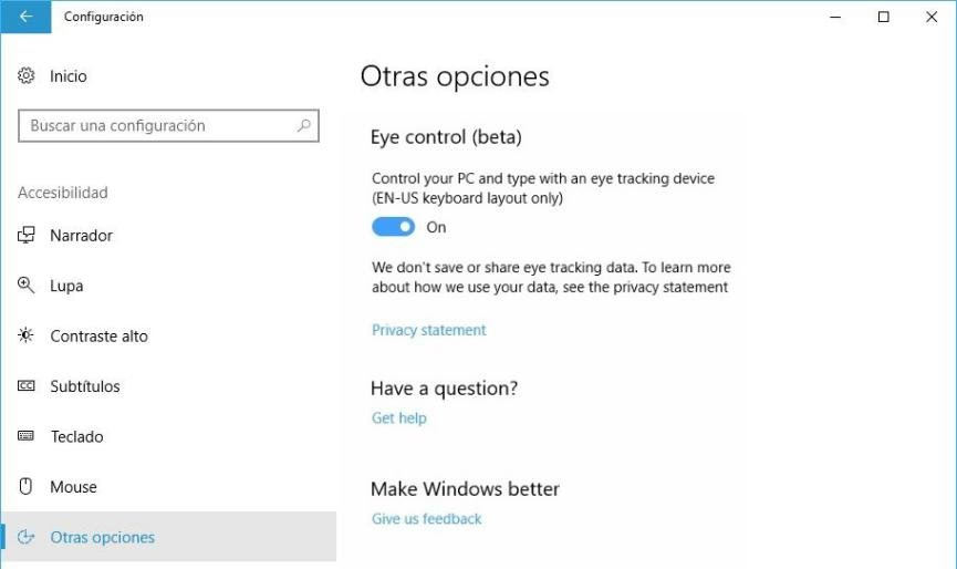 Windows 10 te ayudará a controlar con los OJOS el teclado y ratón 1 Controlar Windows 10 con los Ojos