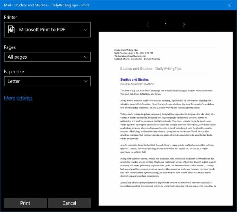 Windows 10 Mail: Truco para convertir sus email en formato PDF 1 Windows 10 Mail email a PDF