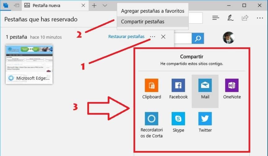 Microsoft Edge: Cómo copiar las URLs de varias Pestañas Abiertas 1 copiar pestañas de Microsoft Edge