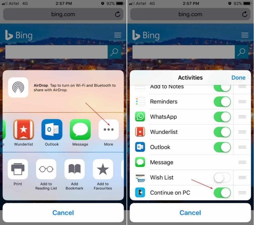 Continuar en el PC: Cómo abrir la navegación del iPhone en Windows 10 5 Continuar en el PC